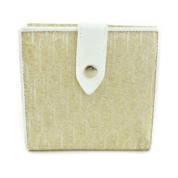 Auth DIOR "Oblique": Metallic Gold & White Leather Logo Medium Wallet (m… - Picture 2 of 10